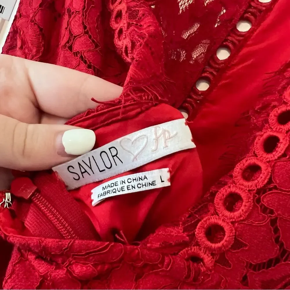NWT Saylor x Free People Red Cherie Lace Mini Dress Size Large - Picture 5 of 10